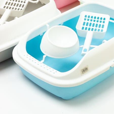 ليتر بوكس للقطط الصغيرة مع صحن طعام ومجرفة(39×27×8)سم (عدة الوان)