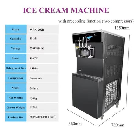 ماكينة ايس كريم حجم كبير 3 مخارج اسود تبريد ليلي 24 ساعة (HP 2)
