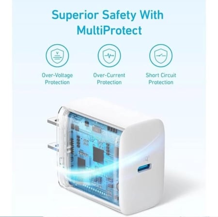 فيش جداري بشحن سريع مع كابل تايب سي من أنكر 20 واط
