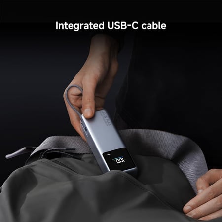 شاحن متنقل شاومي بقوة 165 واط وسلك USB-C مدمج ثنائي المنافذ USB-C وبسعة 10000 مللي أمبير - رمادي