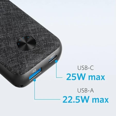 انكر بطارية متنقلة باوركور ميترو بمنفذ USB ومنفذ تايب سي بتقنية PD بقوة 10000 ملي امبير