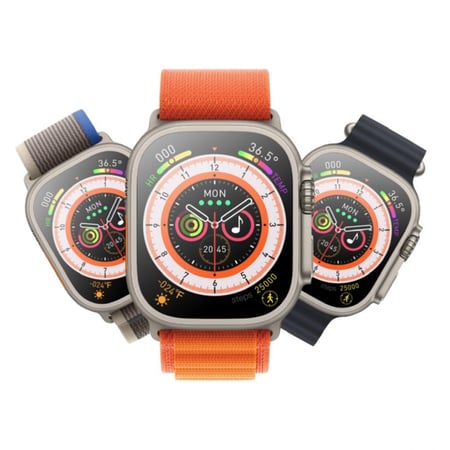 ساعة ابل الترا (نظام تحديد المواقع + شريحه إتصال، 49 ملم) هيكل تيتانيوم مع سوار المشي بلون (أسود/رمادي) - مقاس S/M