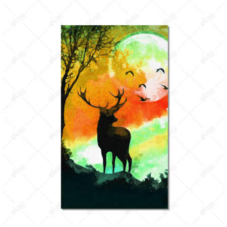 لوحة فنية منظر طبيعي لاثنين من الغزلان في الغابة ليلا