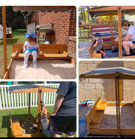 صندوق رمل خشبي بكراسي ومظلة