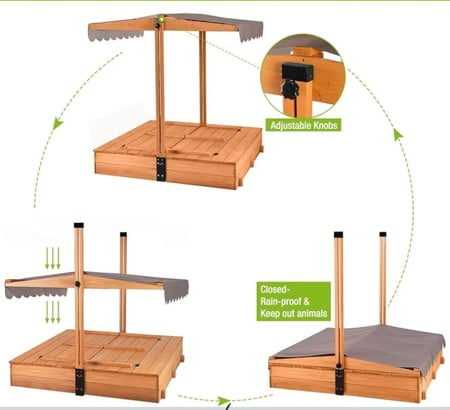 صندوق رمل خشبي بكراسي ومظلة