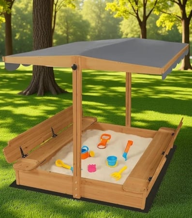 صندوق رمل خشبي بكراسي ومظلة