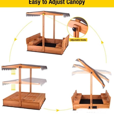 صندوق رمل خشبي بكراسي ومظلة