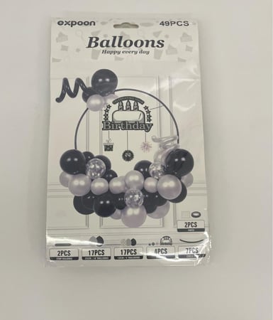 قوس بالونات 49 قطعة بالون فضي و اسود تغريسة عيد ميلاد Balloon Arch 49pcs Silver and Black Balloons Birthday Party Decorations