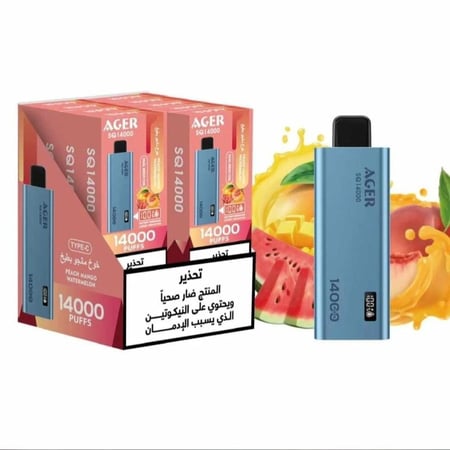 فيب اجير خوخ مانجو بطيخ 14000 سحبة Vape Ager Peach Mango Watermelon 14000 Puffs