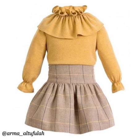 طقم تنورة خردلي