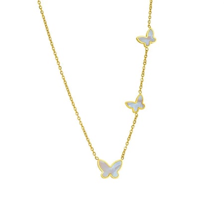 قلادة ذهبية على شكل فراشة مزينه بحجر صدف