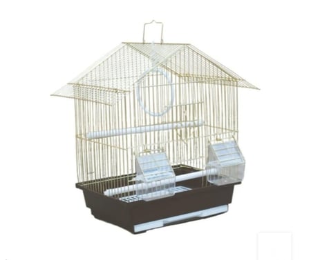 قفص معدني ذهبي شكل كوخ