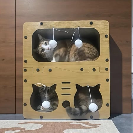 منزل قطط فاخر متعدد المستويات والشقق مع خداشة