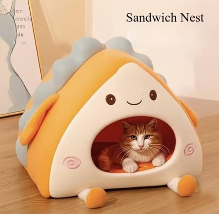 كوخ لطيف متوسط للقطط على شكل ساندويتش قابل للغسل