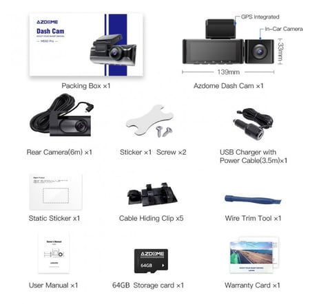 داش كام تصوير ثلاثية ( امامي - خلفي - داخل المركبة) مع شاشة مدمجة