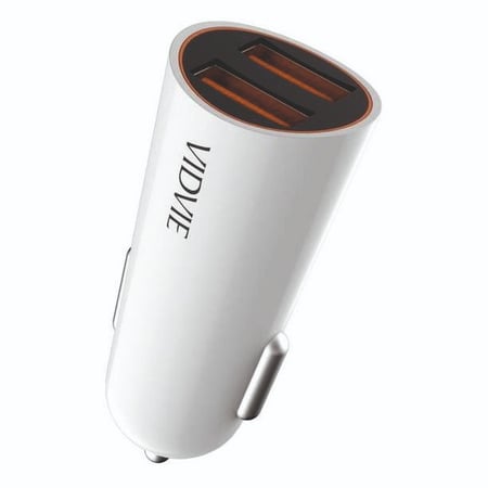 شاحن سيارة سريع VIDVIE CC-505 ، مخرج 2.4A ، منفذين USB لهاتف IPHONE (أبيض)