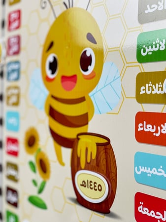 لوحة تحفيز  تعزيز / ايكريلك رزنامة الصف  ( ثيم النحل / العسل )