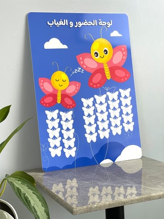 لوحة تحفيز  تعزيز / اكريلك الحضور و الغياب ( ثيم الفراشة )