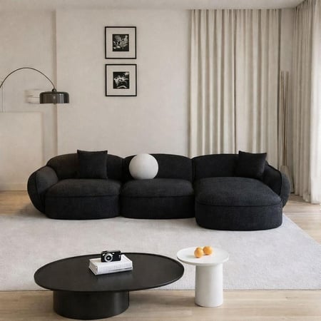 كنب زاوية حرف L بتصميم مبتكر لون اسود فاخر