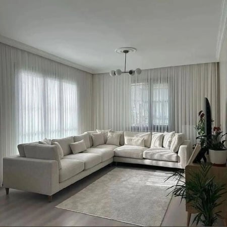 كنب زاوية مودرن حرف L بلون بيج مميز