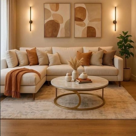 كنب زاوية حرف L بلون بيج أنيق و رائع