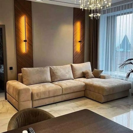 كنب زاوية مودرن حرف L بلون بيج رائع