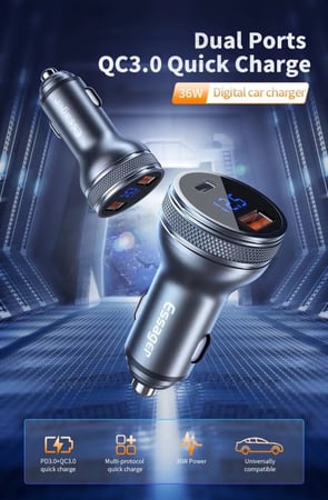 شاحن جوال  سياره من Essager مع قارء البطارية