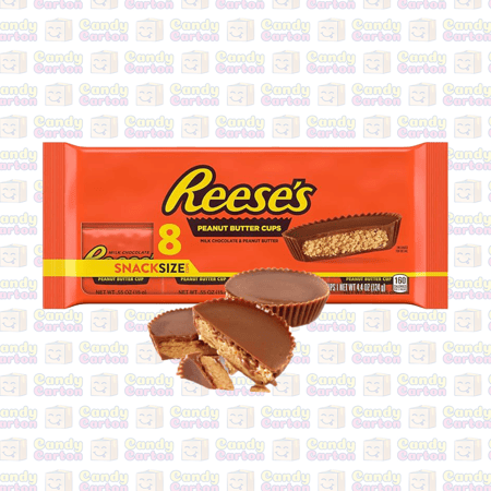 ريسز اكواب زبدة الفول السوداني الحجم الخفيف  ٨ قطع القطعة 15.5 جرام والوزن الكلي  124 جرام مستورد من امريكا Reeses Peanut Butter Cups Snack Size 8 Cups 124G