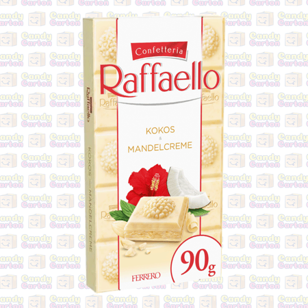 رافايلو فيريرو شوكولاتة كريمة جوز الهند البيضاء و اللوز 90 جرام مستورد المانيا FERRERO RAFFAELLO White Chocolate Kokos Mandelcreme 90g