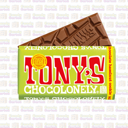 توني تشوكولونيلي بار الشوكولاتة بالحليب والبندق وقطع البسكويت 180 جرام مستورد من هولندا Tonys Chocolonely milk hazelnut cookie 180g