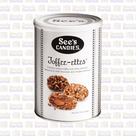 سيز كانديز توفي ايتس توفي الزبداني الغني واللوز المحمص مغطاة بشوكولاتة الحليب واللوز المجروش وزن 454 جرام مستورد امريكا Sees Candies Toffee ettes 454g