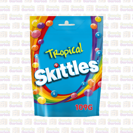 سكيتلز تروبيكال كيس حلوي بنكهة الفواكة الاستوائية 109 جرام مستورد من بريطانيا SKITTLES Tropical Sweets  109g