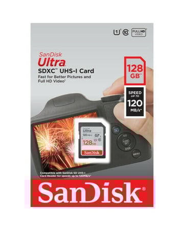 بطاقة ذاكرة كاميرا سعة 128 جيجا بايت ، سرعة 120 ميجابايت SanDisk