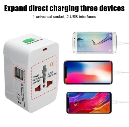 محول شاحن دولي عدة مداخل مع مدخلين USB