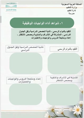 سجل توثيق شواهد الأداء  بتقسيمات وبنود فرعية