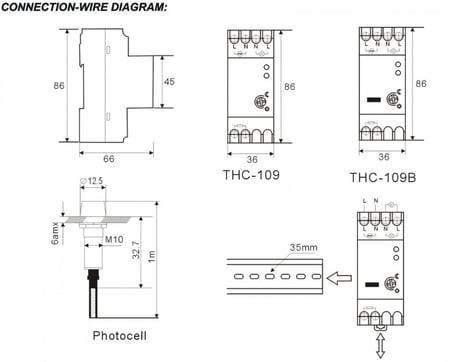 THC-109B 25A مفتاح مؤقت يعمل بمستشعر ضوئي - يثبت بمسار الطبلون