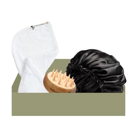 منشفة + بونيت + اداة تدليك لجميع انواع الشعر