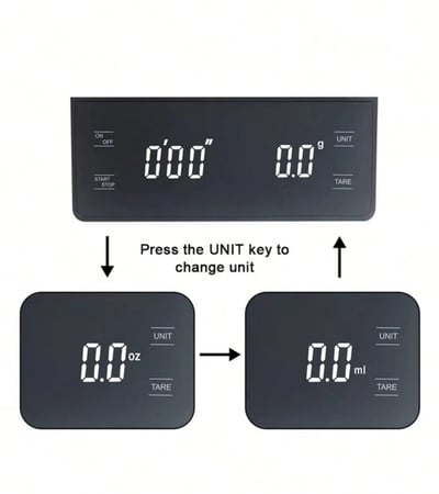 ميزان القهوة والطعام ، دقة عالية ، قابل للغسل مع شاشة LCD بإضاءة خلفية - أسود