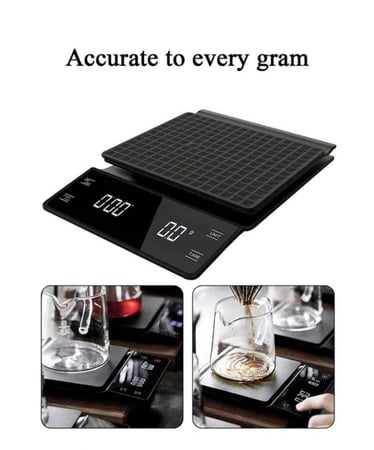 ميزان القهوة والطعام ، دقة عالية ، قابل للغسل مع شاشة LCD بإضاءة خلفية - أسود
