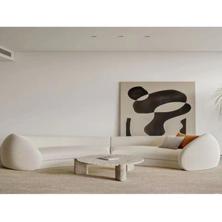 كنبة زاوية خشب سويدي وقماش بوكليه - اوف وايت