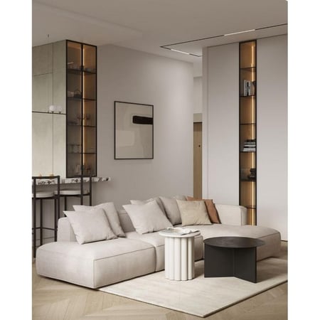 كنبة زاوية كتان وسويدي - بيج