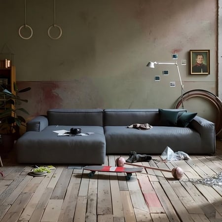 كنبة زاوية خشب سويدي وكتان - رمادي