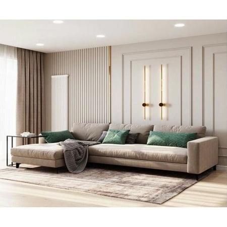 كنبة زاوية خشب سويدي وكتان - بيج