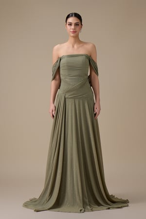 فستان سهرة طويل بتصميم أنيق لون أخضر