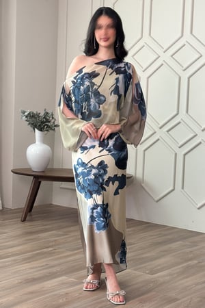 فستان قطعتين ساتان بطبعة أزهار لون اخضر