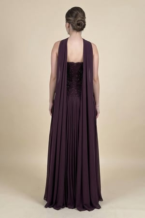 فستان سهرة طويل بنفسجي بليسيه