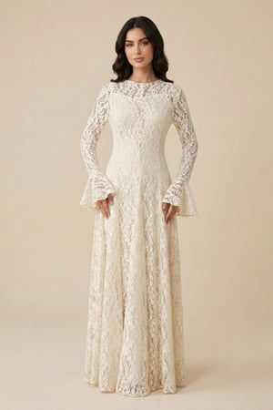 فستان سكري طويل دانتيل بنقش زهور