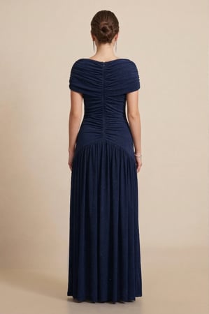 فستان طويل كحلي بكسرات درابيه