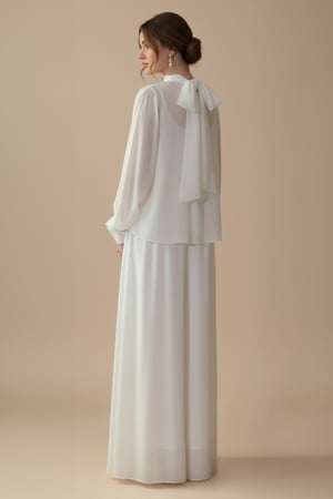 طقم شيفون لون أبيض أنيق