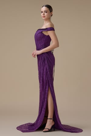 فستان دانتيل موف طويل أوف شولدر